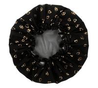 Lurrose Bonnet Femmes Grosse Taille, Double Couche Imperméable en Pe, Bonnet Cheveux Longs Réutilisable et Décoratif, Bain, Cuisine, Motif Cœur Noir Transparent