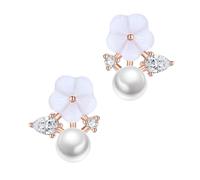 Lurrose Boucles D’oreilles Goujon Fleur Coquillage en Perle, Plaqué Argenté Blanc Cuivre, Finition Rose Gold, Paire Décorative Féminine, Accessoire Chic pour Soirées et Usage Quotidien
