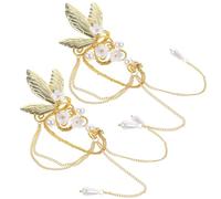 Lurrose Boucles D'oreilles Clips Ailes en Métal Franges Décoratives, Design Créatif et Délicat, pour Célébrations et Accessoires de Costume, Lot de 2 Pièces
