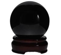 Lurrose Boule Cristal Obsidienne Noire avec Socle Bois Ornement Décoratif de Bureau Sphère Cristal Stable pour Pratique de Relaxation Feng Shui et Décoration Intérieure