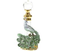 Lurrose Bouteille de Parfum Vintage en Verre 4 ML Contenant de Parfum Rechargeable Vert Motif Paon Blanc Flacon Étanche pour Huiles Essentielles Récipient Portable pour Voyage et Soins