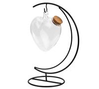 Lurrose Bouteille Décorative Transparente de Cœur 12 Cm Support Lune en Fer et Bouchon en Liège, Ensemble à Suspendre pour Décoration Intérieure, Bouteille à Souhaits et Guirlande