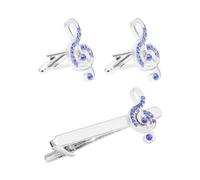 Lurrose Boutons de Manchette Note de Musique avec Pierres Brillantes et Pince à Cravate pour Homme, Ensemble Élégant en Métal Argenté, Accessoires Business pour Chemise, Présent Mode