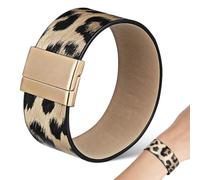 Lurrose Bracelet Manchette Large en Cuir Synthétique Noir Motif Léopard Doré, Bijou à Imprimé Animal pour Femmes, Accessoire Punk Léger et Confortable, pour Look Audacieux et Quotidien