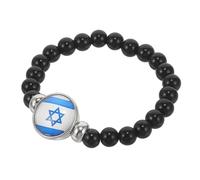 Lurrose Bracelet Patriotique à Perles Drapeau D'israël Noir en Verre, Design Simple et Élégant, Polyvalent et Pratique pour Hommes et Femmes