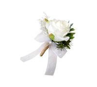 Lurrose Broche de Mariage Blanche et Verte en Fleur Artificielle Épingle à Vêtements pour Marié et Mariée Décoration Élégante pour Banquet et Fête Accessoire Floral Raffiné pour