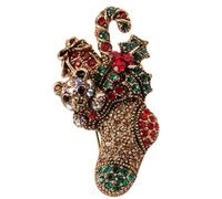 Lurrose Broche en Cristaux Noël Forme Chaussette Or, Légère et Rétro, Accessoire Créatif pour Mariage ou Anniversaire, Décoration Festive Élégante