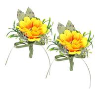 Lurrose Broche Fleur Artificielle Tournesol 2pcs en Tissu de Soie Jaune et Vert, Accessoire Décoratif Élégant pour Mariage Champêtre et Bal Dansant