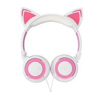Lurrose Casque Chat Pliable avec Écouteurs Lumineux Forme de Cat Ears Casque Filaire Confortable et Portable pour Voyages et Écoute de Musique