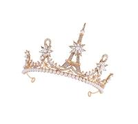 Lurrose Cerceaux De Cheveux Couronne De Fête Pour Fille Couronne De Décoration Mariée En Strass Rouge Incrusté D'alliage Couronne De Princesse Diadème En Strass Banquet Perle Tour Eiffel