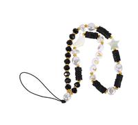 Lurrose Chaîne Courte de Téléphone Portable en Pâte Polymère Noire Perles Étoiles et Lune, Lanière Anti-perte Légère et Élégante pour Bijoux Téléphone, Bracelet à Perles pour Femmes