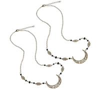 Lurrose Chaîne de Tête en Cristal Boho 2 Pièces Pendentif Lune Évidé, Accessoires de Cheveux Élégants et Solide pour Coiffure de Mariage et Fêtes