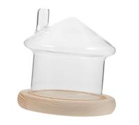Lurrose Cloche en Verre Base en Bois Naturel pour Fleurs Éternelles Décoration Maison Micro-Paysage Champignon Accessoire Anti-Poussière pour Bureau et Intérieur Porte-Fleurs Décoratif