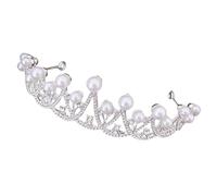 Lurrose Coiffe de Mariage Argentée en Perles Imitation, Bandeau Couronne Délicat pour Mariée, Accessoire Cheveux Féminin Léger et Confortable, Décoration pour Mariage et Anniversaire