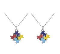 Lurrose Collier Créatif Puzzle Autisme, Lot de 2 Pendentifs Multicolores en Alliage Léger, Bijou Compact et Réutilisable, Présent Symbolique pour Femmes