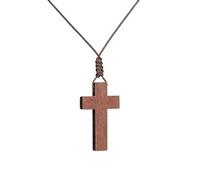 Lurrose Collier Croix en Bois Marron avec Nœud Réglable, Pendentif Sculpté la Main, Accessoire Unisexe pour Diverses Tenues et Occasions