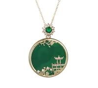 Lurrose Collier Femme et Ne Se Décolore Pas en Calcédoine Naturelle Style Chinois Délicat Bijou Élégant Ronde Alliage de Zinc, Facile à Assortir pour Toutes Occasions