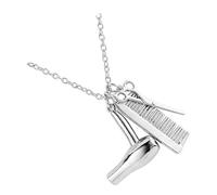Lurrose Collier Pendentif en Alliage pour Coiffeur avec Peigne et Ciseaux, Chaîne de Pull en Métal, Accessoire Bijoux Cheveux, Présent pour Salon de Coiffure Homme et Femme