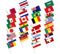 Lurrose Coupe du Monde pour Décorations Patriotiques Résistants aux Intempéries 32pcs Petits Drapeaux sur Bâton en Polyester et Fête Nationale Jardin ou Commerce