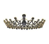 Lurrose Couronne Baroque Élégante en Alliage Noir Strass pour Décoration de Coiffure de Mariage et Anniversaire, Accessoire Délicat et Magnifique pour Bal ou Fête