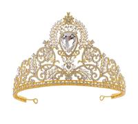 Lurrose Couronne Baroque en Alliage Or Incrustée de Cristaux, Grosse Couronne Élégante pour Mariée, Accessoire Cheveux Luxueux pour Femmes et Demoiselles D'honneur