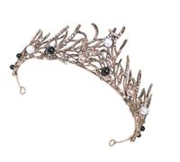 Lurrose Couronne de Mariage Baroque Noire Perles, Tiare de Mariée Élégante pour Anniversaire et Cérémonie, Bandeau Cheveux Femme, Accessoire Coiffure Chic, 1 Pièce