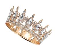 Lurrose Couronne de Mariage en Strass Dorée Grosse Taille, Bandeau Coiffure Baroque pour Mariée et Demoiselle D’honneur, Accessoire Élégant pour Fêtes, Mariages et Cérémonies