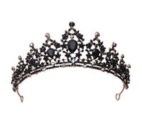Lurrose Couronne de Mariée Vintage en Alliage Noir, Tiare de Fée Légère Design Cristal pour Coiffure de Mariage et Fêtes