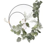 Lurrose Couronne Décorative Murale en Coton et Fleurs Artificielles Blanches, Double Anneau en Fer, à Suspendre Murale Élégante pour Décoration Intérieure, Mariage et Fête, Couronne