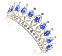 Lurrose Couronne Élégante Bleu et Or à Gouttes Strass, Accessoire Coiffure Mariage Raffiné, Bandeau Mariée pour Fête, Anniversaire et Cérémonie, Postiche Distinctif et Raffiné