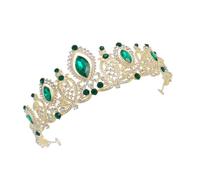 Lurrose Couronne Mariée Élégante en Alliage de Zinc et Cristaux Verts Brillants, Accessoire de Coiffure pour Fêtes D'hiver et Cosplay
