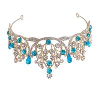 Lurrose Couronne pour Mariée en Strass Bleu Ciel, Taille Unique Légère et Confortable, Accessoire Cheveux pour Mariage, Anniversaire et Bal, Bandeau Couronne pour Femmes et Adolescentes