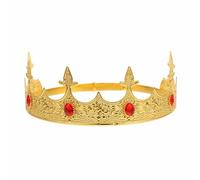 Lurrose Couronne Royale en Alliage Métal Doré et Rouge, Accessoire de Costume Vintage pour Hommes et Garçons, Taille Ajustable, Fête, Anniversaire, Cosplay et Événement Festif