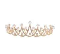 Lurrose Diadème Baroque Vintage pour Mariée en Alliage Or Perles Incrustées et Accents en Cristal, Couronne Élégante Résistante la Décoloration pour Mariage et Anniversaires