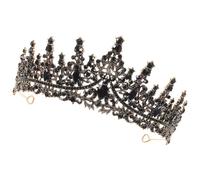 Lurrose Diadème Couronne Baroque Noire en Strass, Accessoire Coiffure Mariage Princesse, Bandeau Couronne Décoration Élégante pour Fête, Anniversaire et Bal, Style Gothique Chic