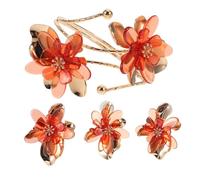 Lurrose Ensemble Bijoux Femmes Rouge Composé de Boucles D'oreilles Fleurs 3d en Acrylique et Bracelet Manchette Élégant pour Sorties Festives et Quotidiennes