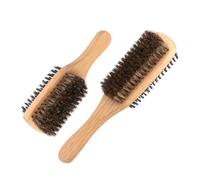 Lurrose Ensemble de 2 Brosses à Barbe et Cheveux pour Hommes en Bois Caoutchouc Poils de Sanglier Double-face pour Démêlage et Coiffage Polyvalent