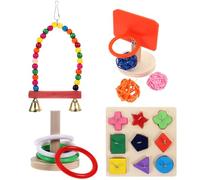 Lurrose Ensemble de 4 Jouets en Bois Colorés pour Perroquet, Jouets à Mâcher Éducatifs pour Entraîner L'intelligence et Promouvoir la Santé des Oiseaux Couleur Aléatoire