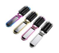 Lurrose Ensemble de 4 Mini Miroirs de Poche Pliables avec Peigne Portable et Brosse Douce, Miroir de Maquillage Compact pour Femmes, Couleurs Électrolytique Rose, Or, Argenté et