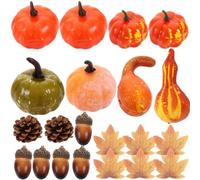 Lurrose Ensemble de Décorations d'halloween Citrouilles Artificielles, Fausses Feuilles D'érable, Pommes de Pin et Glands en Mousse Légère, Décor Portable pour Fête d'automne