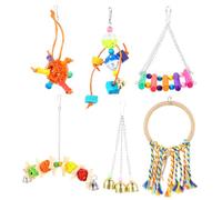 Lurrose Ensemble de Jouets pour Perroquet à Suspendre, Balançoire Colorée | Bois et Alliage Coton, , pour Cage D’oiseau, Grimper et Mordiller