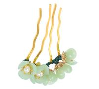 Lurrose Épingle à Cheveux Décorative en Jade Fleur Rétro en Alliage, Accessoire Chignon Floral pour Femmes et Filles, Bâtonnet à Cheveux Traditionnel Chinois Élégant, Décoration
