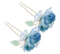 Lurrose Épingles à Cheveux de Mariage 2 Pièces Accessoires Élégants Bleues en Tissu et Métal lors de Fêtes à Thème et Séances Photo pour Coiffure de Mariée