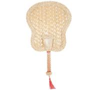 Lurrose Éventail Décoratif Tissé à Main en Feuille de Palmier Ventilateur Portable pour Terrasse et Vacances d'Été Style Vintage 25X27Cm