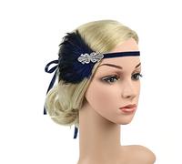 Lurrose Flapper Headpiece Grand Bandeau Bandeau Plume Fascinator autruche plume Costume Party accessoires de cheveux de mariage (bleu marine)