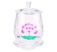 Lurrose Gobelet D'offrande en Verre Transparent Décoré Lotus Doré, Coupe D'eau Bouddhiste pour Culte au Temple, Récipient Rituel de 1 Pièce, Usage Domestique et Cérémonial, Ornement