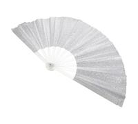 Lurrose Grand Éventail Pliable à Paillettes Holographiques 33 CM Armature en Bambou Accessoire Portable pour Festivals Soirées EDM et Danse Éventail Main Blanc Argenté pour Femmes et