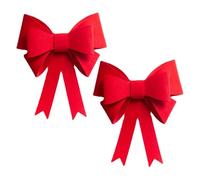 Lurrose Grands Nœuds Rouges pour Décorations de Noël et Mariage, Lot de 2 en Tissu Résistant, Ornements Suspendus Clips, pour Maison, Voiture et Événements