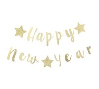 Lurrose Guirlande Suspendue du Nouvel An 2021 en Non-tissé Réutilisable Message Happy New Year et Étoiles, Bannière Décorative pour Fête, Décoration Suspendue pour Intérieur et Extérieur