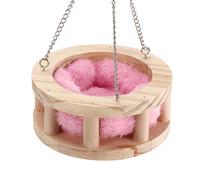 Lurrose Hamac en Bois pour Hamster Petit Animal de Compagnie Nid Suspendu Rond en Pin Naturel Coussin Confortable Lit Chaud pour Chinchilla Souris Cochon D’Inde - Couleur Aléatoire